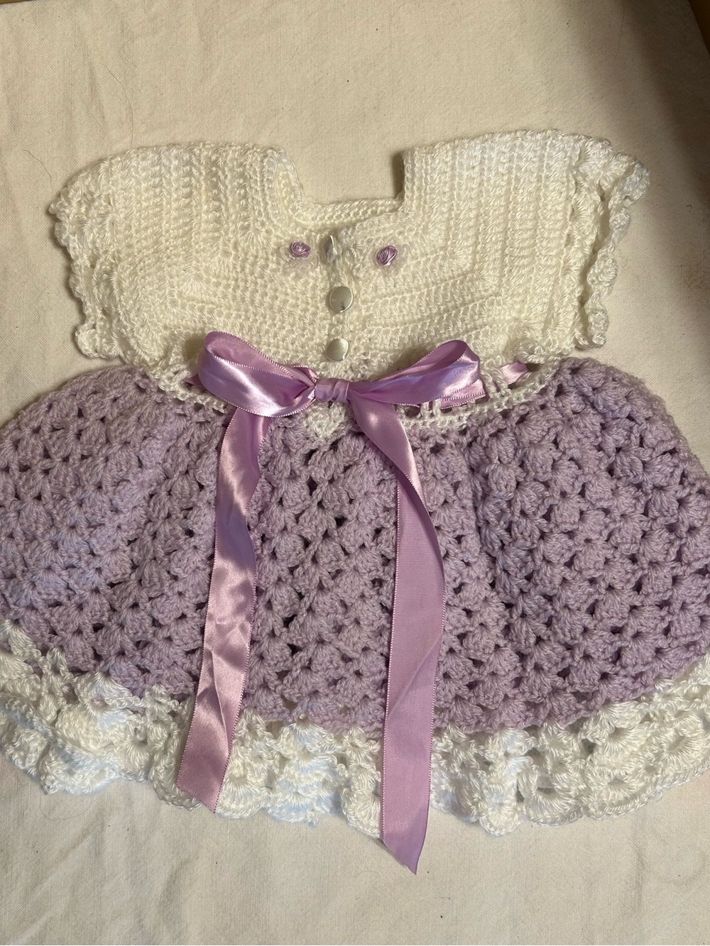 Handmade Crochet Baby Dress White/Lavender Baby Pictures Special Occasions